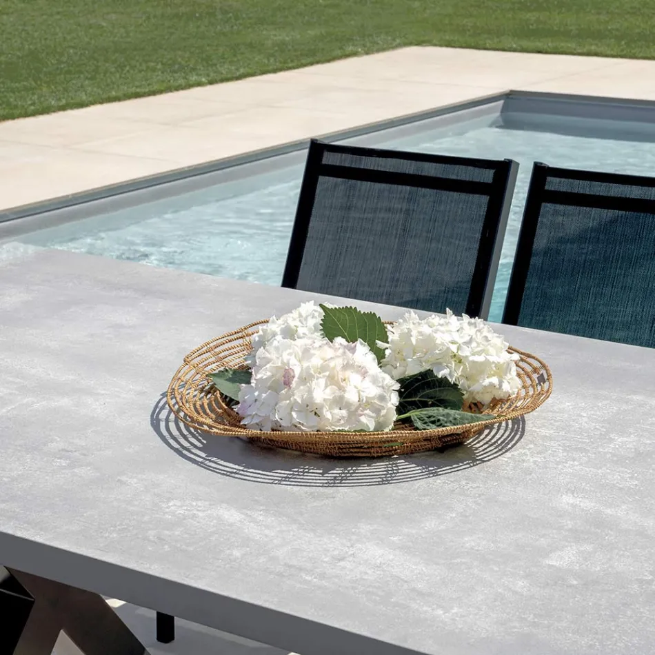 Rectangular Garden Table in Aluminum and Gray Resin - Nuvia Viadurini