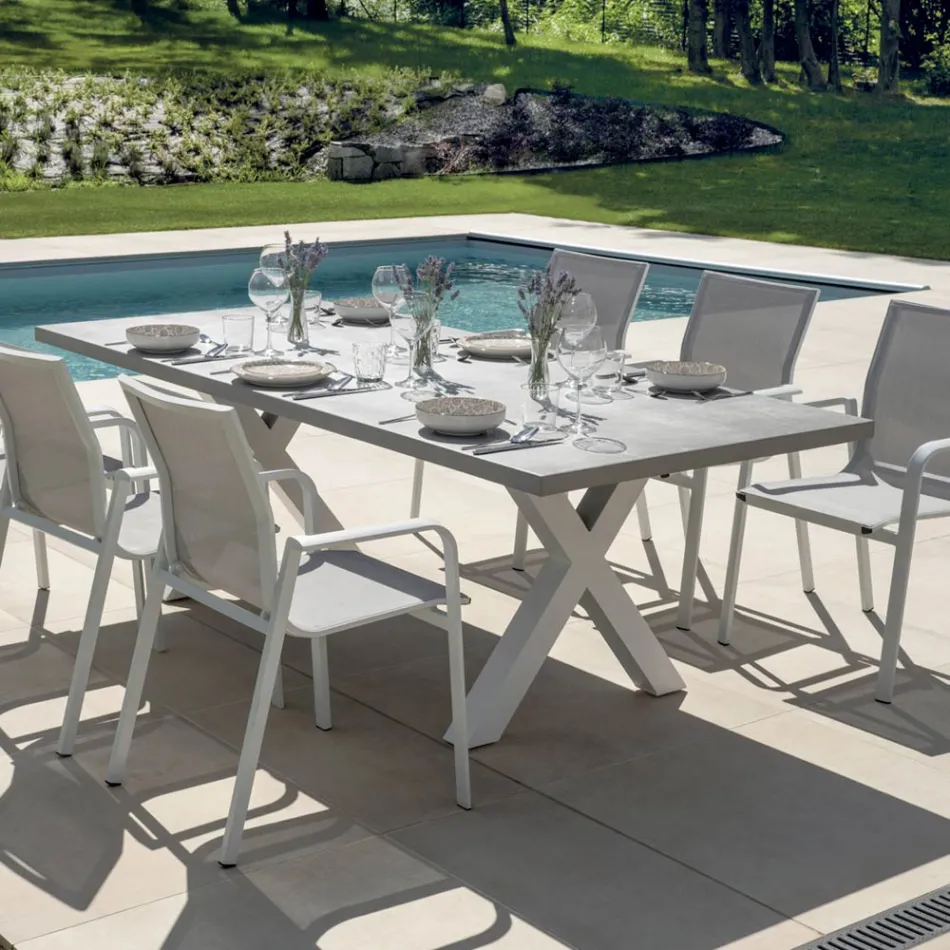 Rectangular Garden Table in Aluminum and Gray Resin - Nuvia Viadurini