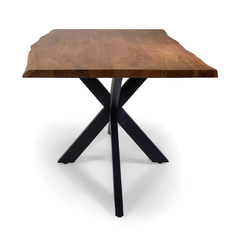 Rectangular Indoor Table with Solid Acacia Wood Top - Brindisi Viadurini