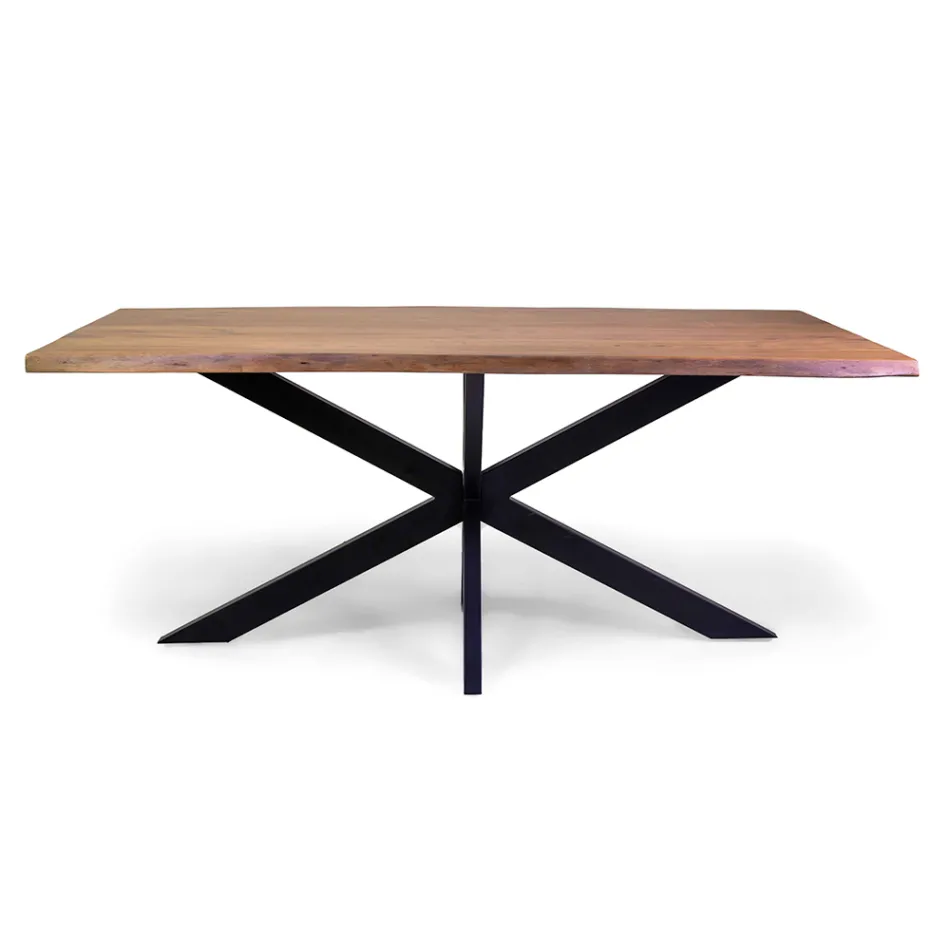Rectangular Indoor Table with Solid Acacia Wood Top - Brindisi Viadurini