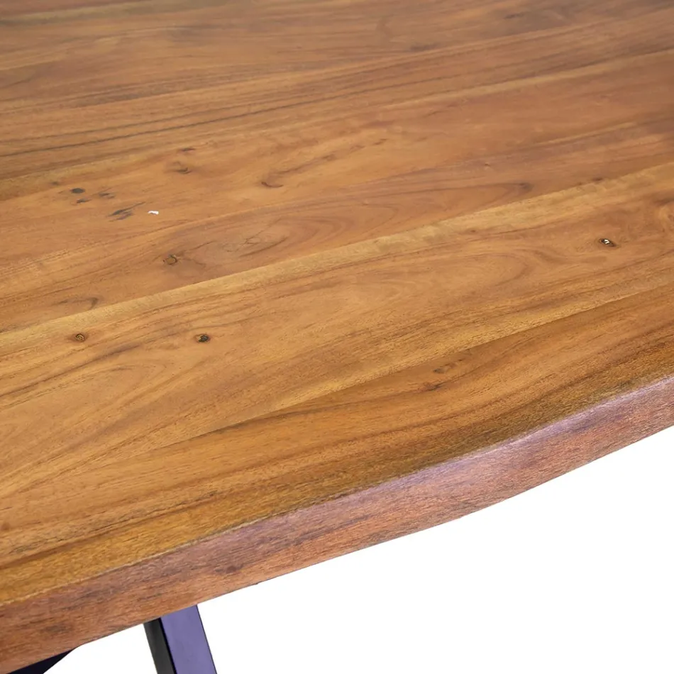 Rectangular Indoor Table with Solid Acacia Wood Top - Brindisi Viadurini