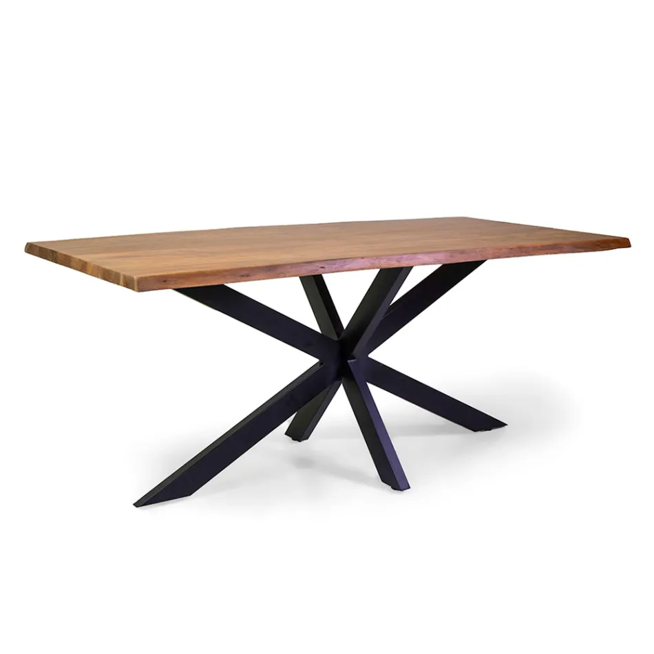 Rectangular Indoor Table with Solid Acacia Wood Top - Brindisi Viadurini