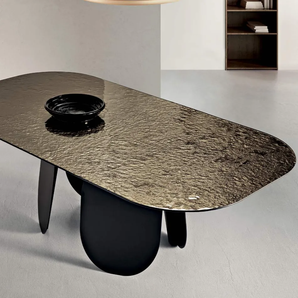 Rectangular Table in Hammered Back-Silvered Glass Made in Italy - Almo Viadurini