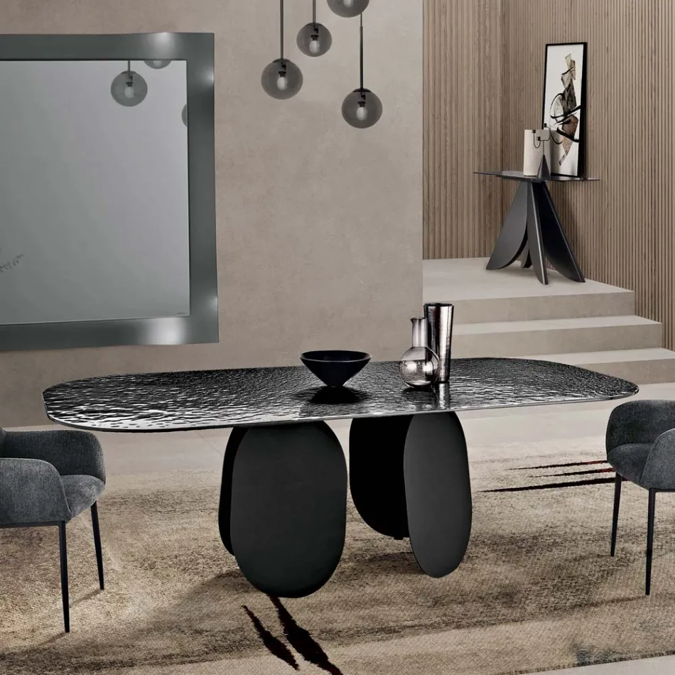 Rectangular Table in Hammered Glass Back-Silvered Made in Italy - Almo Viadurini