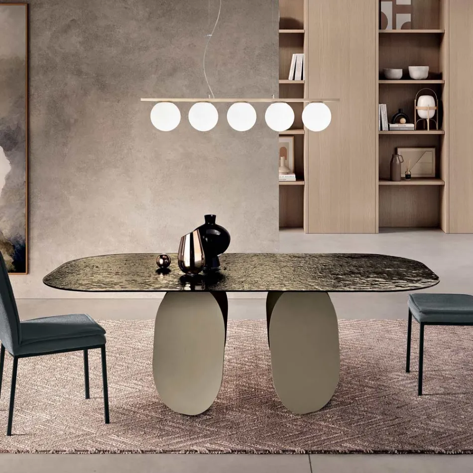 Rectangular Table in Hammered Glass Back-Silvered Made in Italy - Almo Viadurini