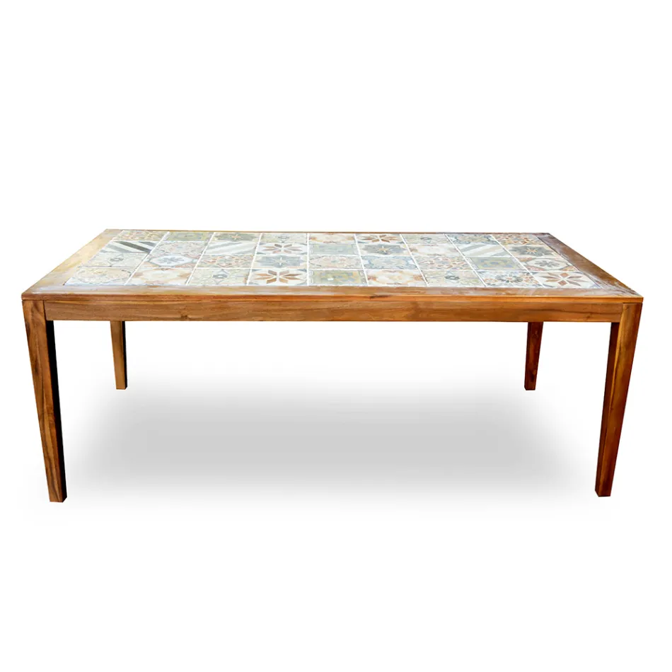 Rectangular Table Made of Acacia Wood and Ceramic Top - Technical Viadurini