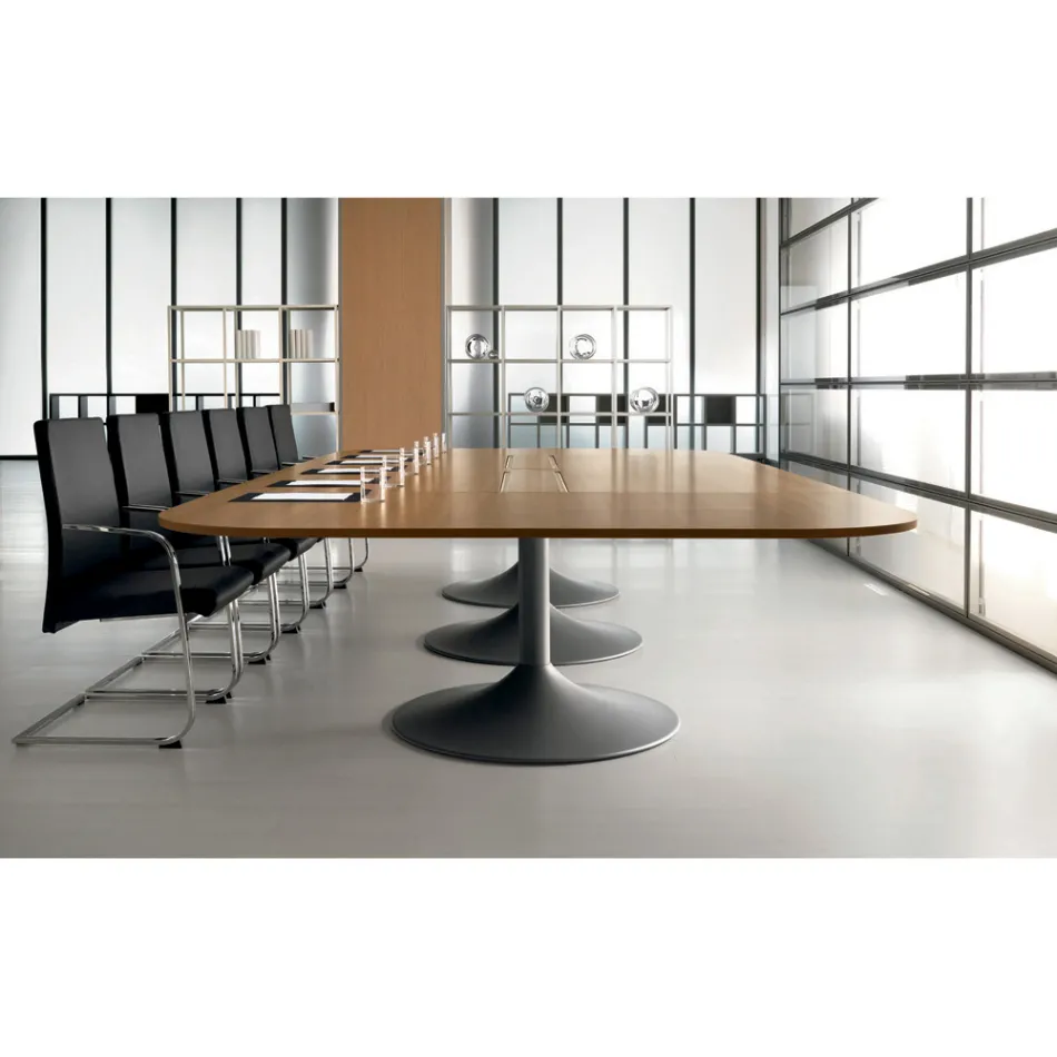 Meeting table in shaped natural walnut melamine - Gaelle Viadurini