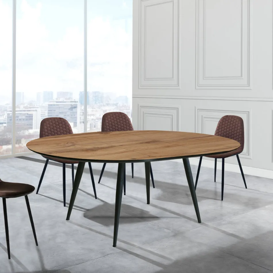 Round Table Extendable to 150 cm Light Walnut Finish - Capone Viadurini