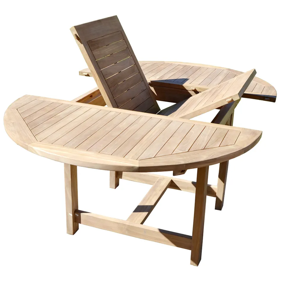 Round Outdoor Table Extendable to 170 cm Made of Teak - Armonia Viadurini