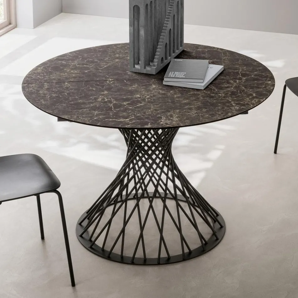 Round Table Extendable to 170 cm in Metal and HPL - Sorriso Viadurini