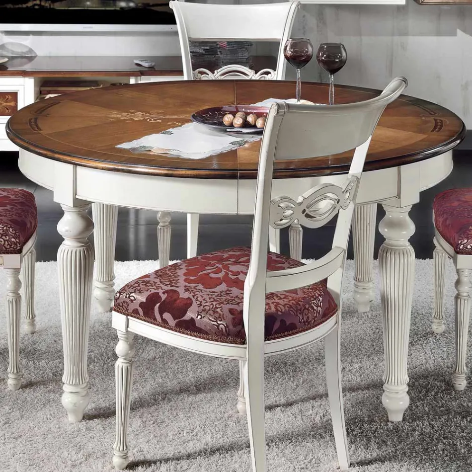 Extendable Round Table with Inlay and 4 Chairs Made in Italy - Alite Viadurini