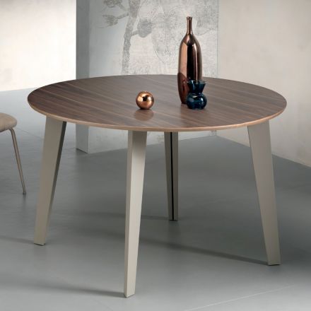 Extendable Round Table in Canaletto Walnut Veneer Wood - Tonico Viadurini