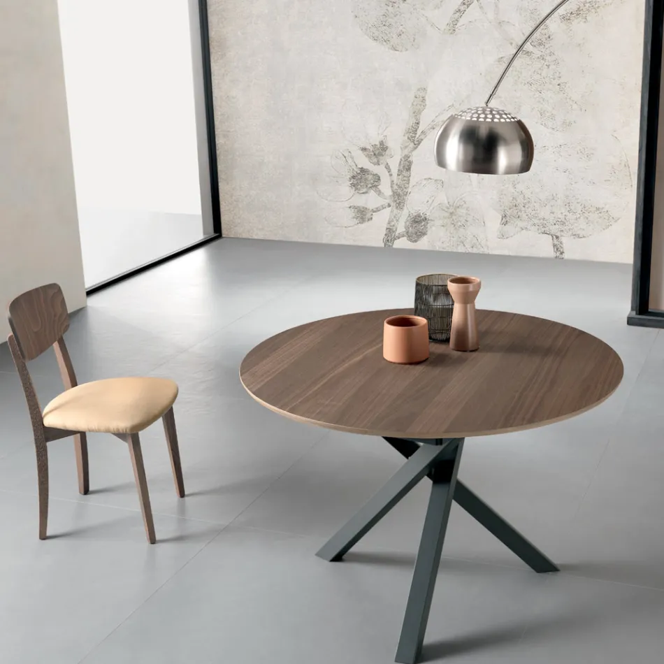 Extendable Round Table in Veneered Wood - Tonico Viadurini