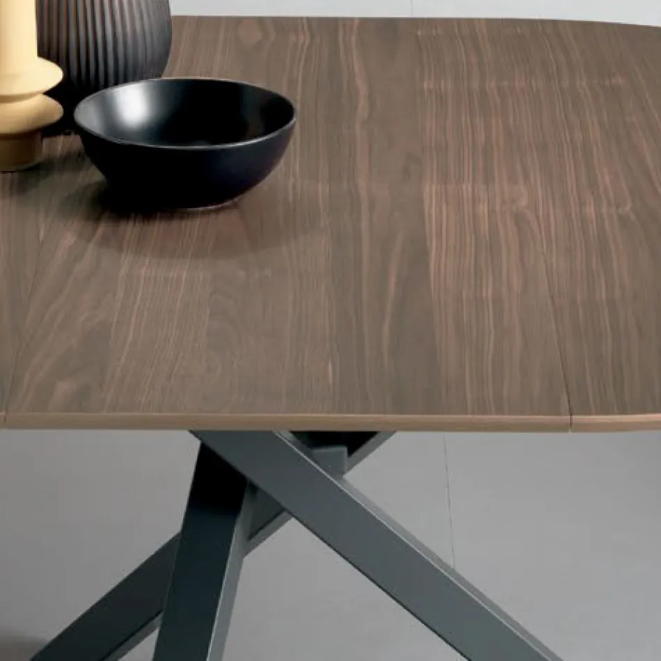 Extendable Round Table in Veneered Wood - Tonico Viadurini