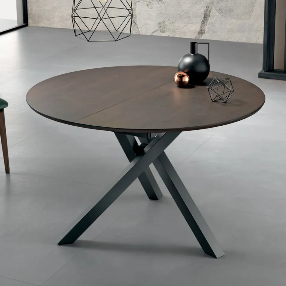 Extendable Round Table in Veneered Wood - Tonico Viadurini