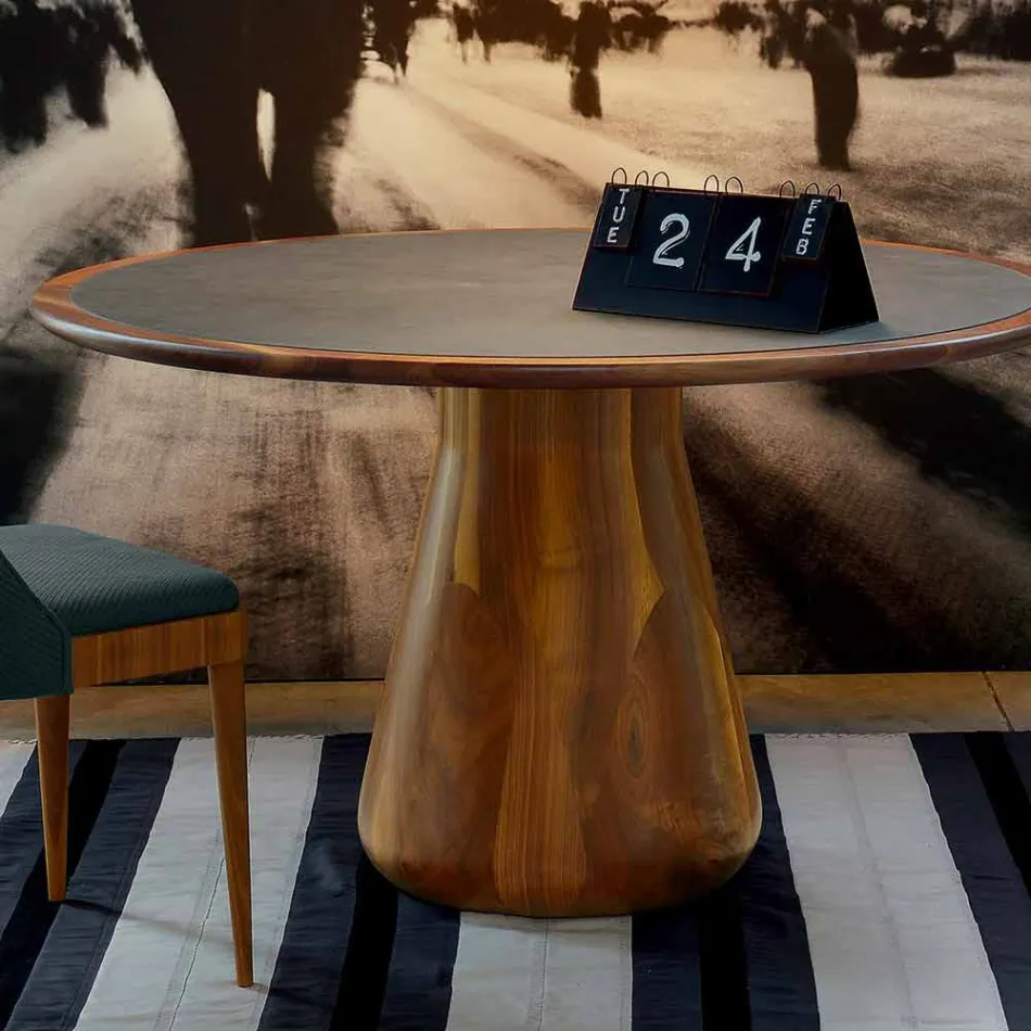 Round table with solid natural walnut wood top, Carlo Viadurini