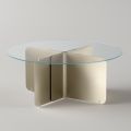 Round Table with Extra-clear Glass Top and Champagne Base - Piacere