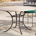 Round Outdoor Table with Travertine Top Made in Italy - Scotland Viadurini
