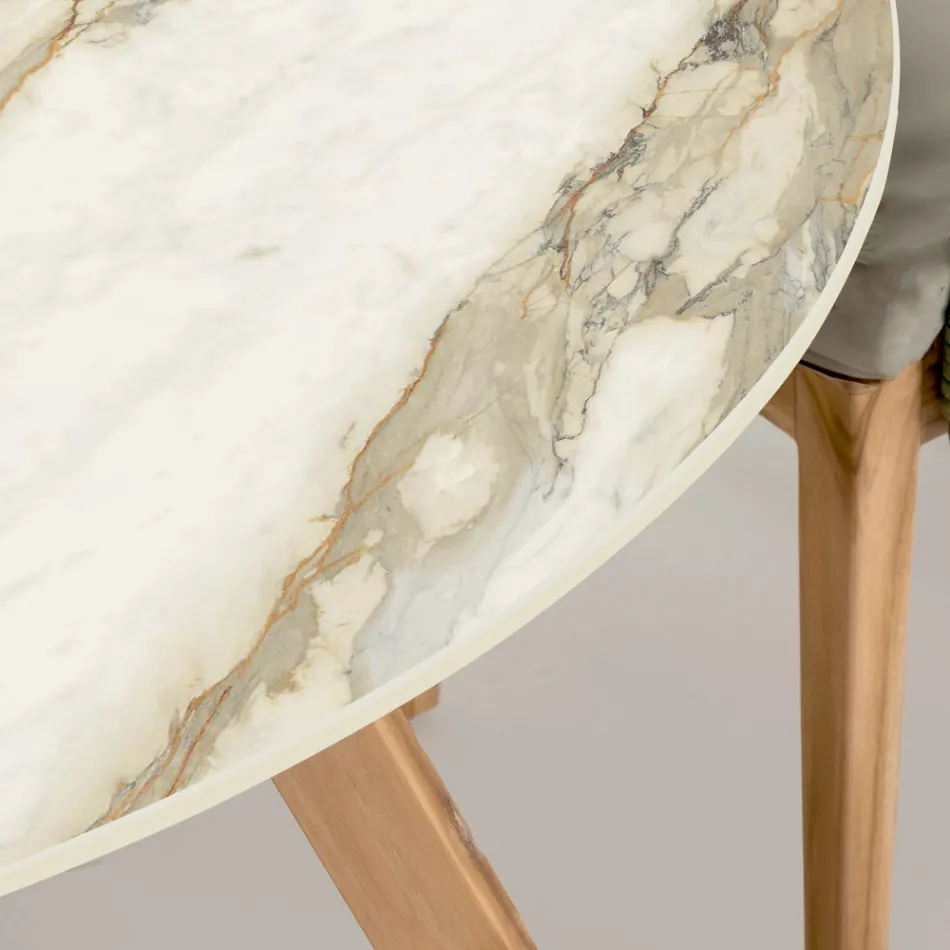 Round Outdoor Ceramic Table Calacatta Hermitage Made in Italy - Pegaso Viadurini