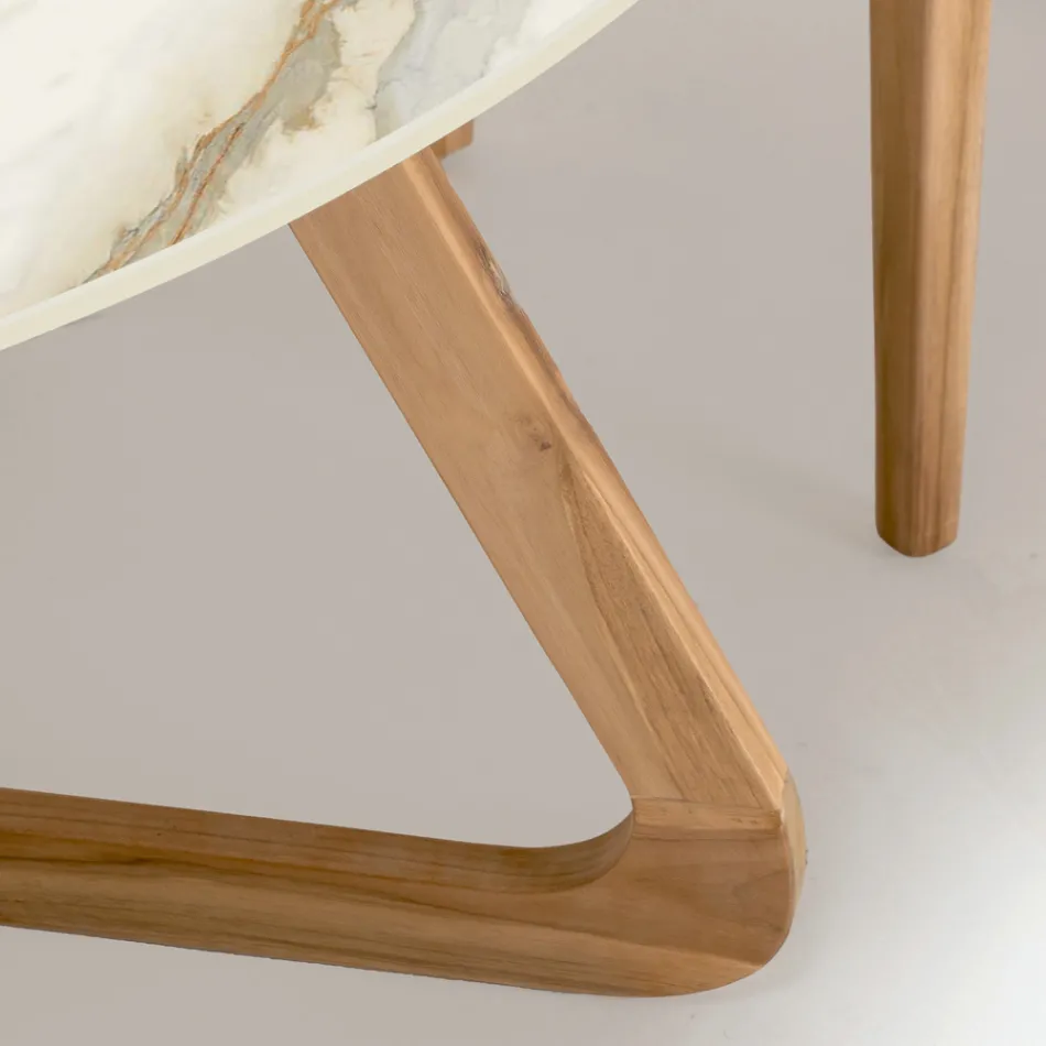 Round Outdoor Ceramic Table Calacatta Hermitage Made in Italy - Pegaso Viadurini