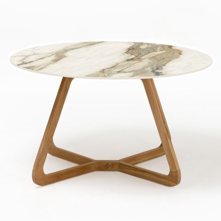 Round Outdoor Ceramic Table Calacatta Hermitage Made in Italy - Pegaso Viadurini