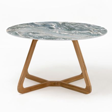 Round Outdoor Table in Iconic Ciprus Ceramic Made in Italy - Pegaso Viadurini