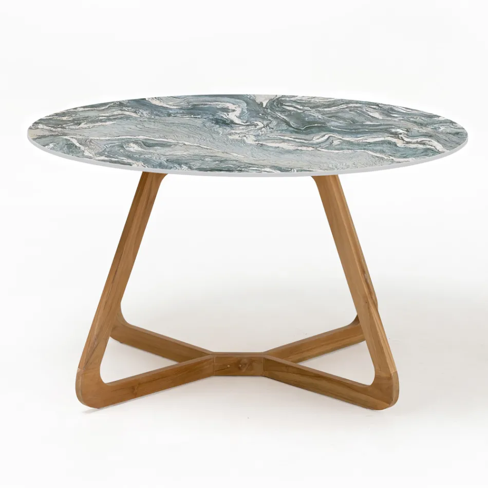Round Outdoor Table in Iconic Ciprus Ceramic Made in Italy - Pegaso Viadurini