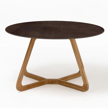 Round Outdoor Table in Metal Corten Ceramic Made in Italy - Pegaso Viadurini
