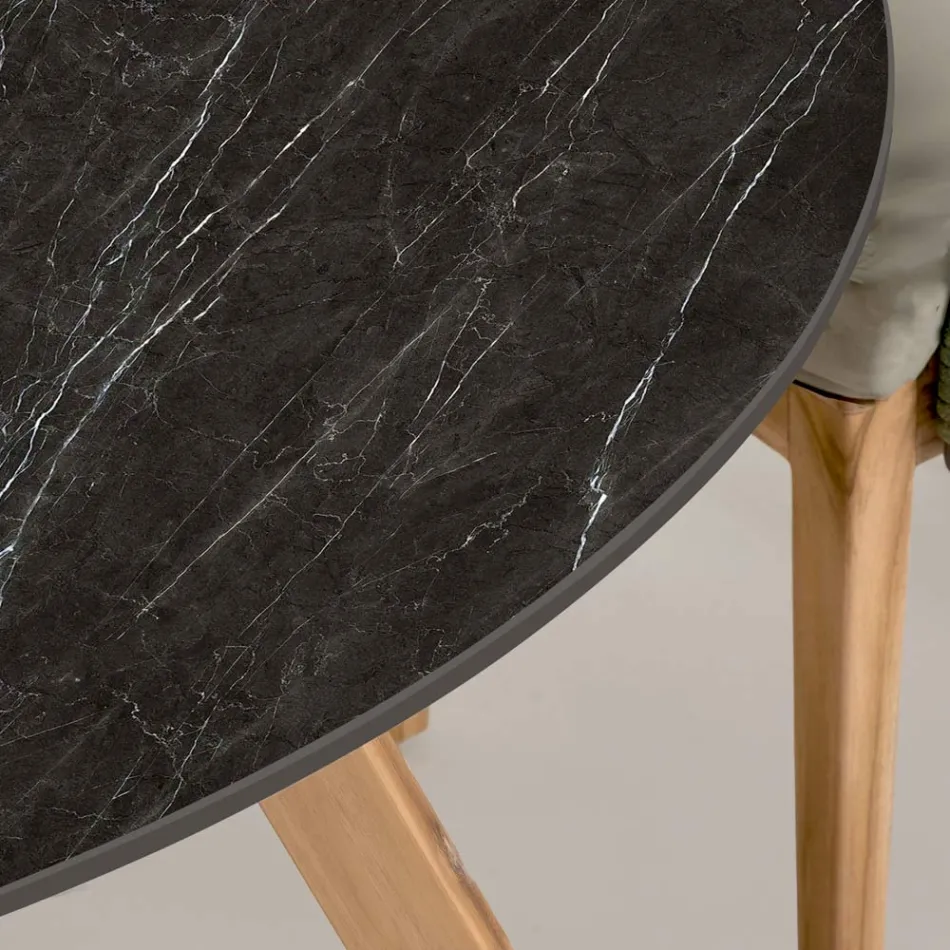 Round Outdoor Table in Black Marquinia Ceramic Made in Italy - Pegaso Viadurini