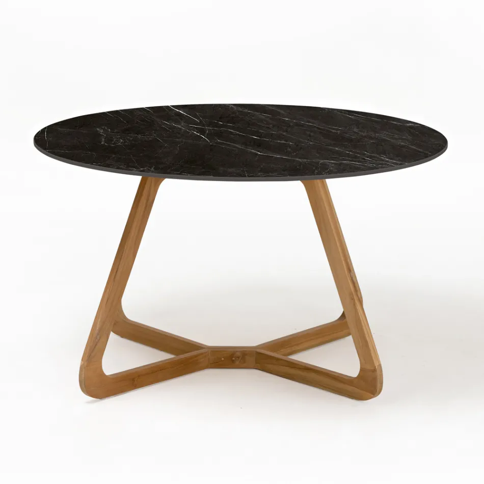 Round Outdoor Table in Black Marquinia Ceramic Made in Italy - Pegaso Viadurini