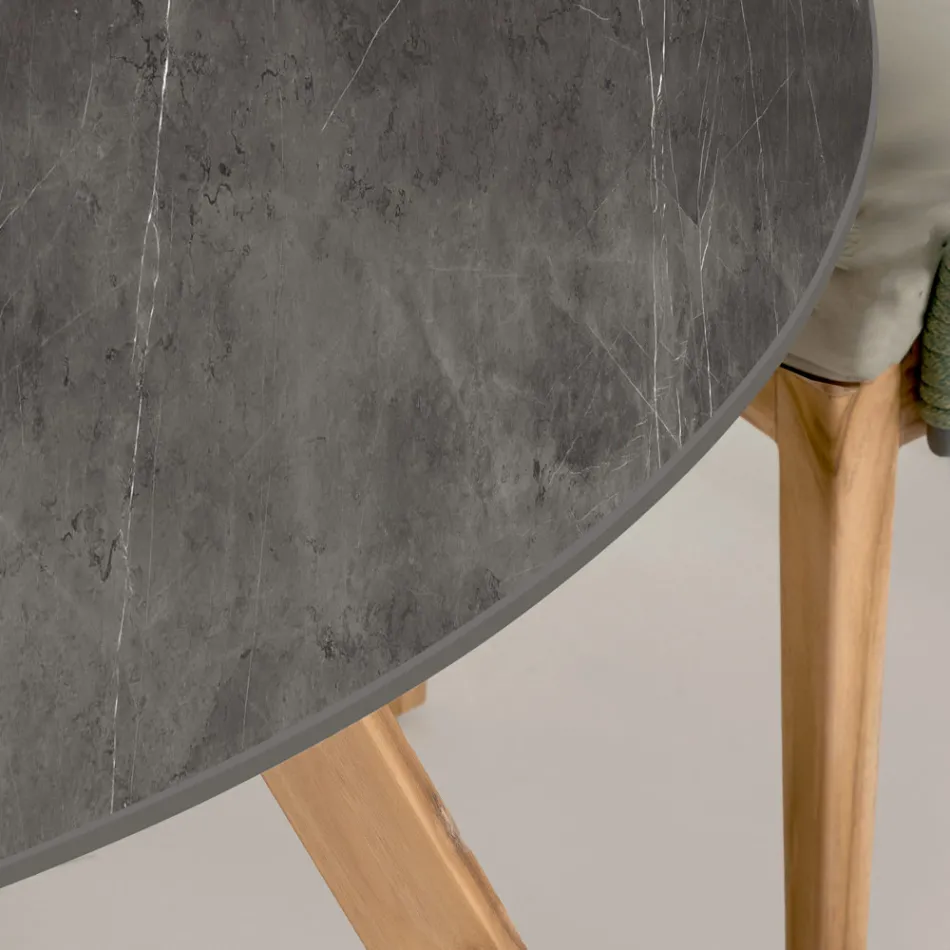 Round Outdoor Table in Grey Stone Ceramic Made in Italy - Pegaso Viadurini