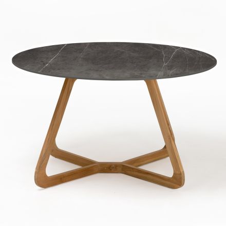 Round Outdoor Table in Grey Stone Ceramic Made in Italy - Pegaso Viadurini
