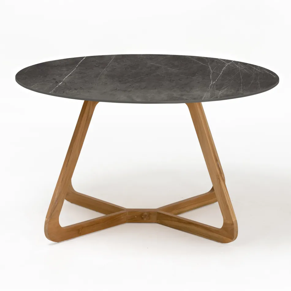 Round Outdoor Table in Grey Stone Ceramic Made in Italy - Pegaso Viadurini