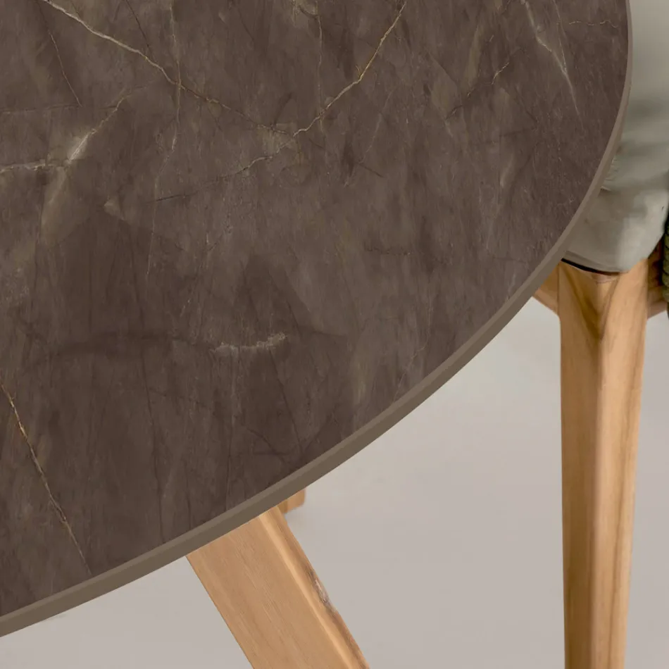 Round Outdoor Table in Pulpis Brown Ceramic Made in Italy - Pegaso Viadurini