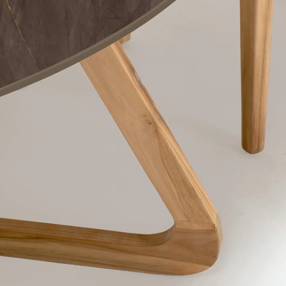 Round Outdoor Table in Pulpis Brown Ceramic Made in Italy - Pegaso Viadurini