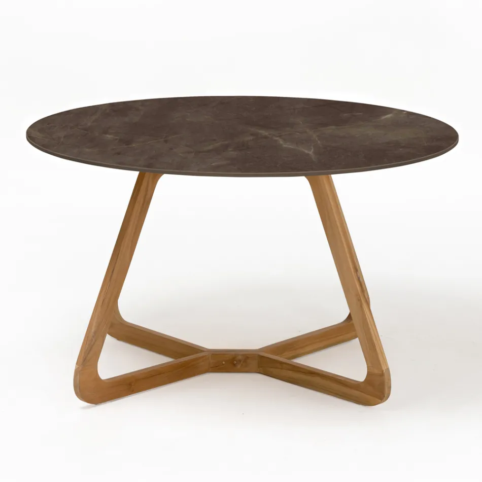Round Outdoor Table in Pulpis Brown Ceramic Made in Italy - Pegaso Viadurini