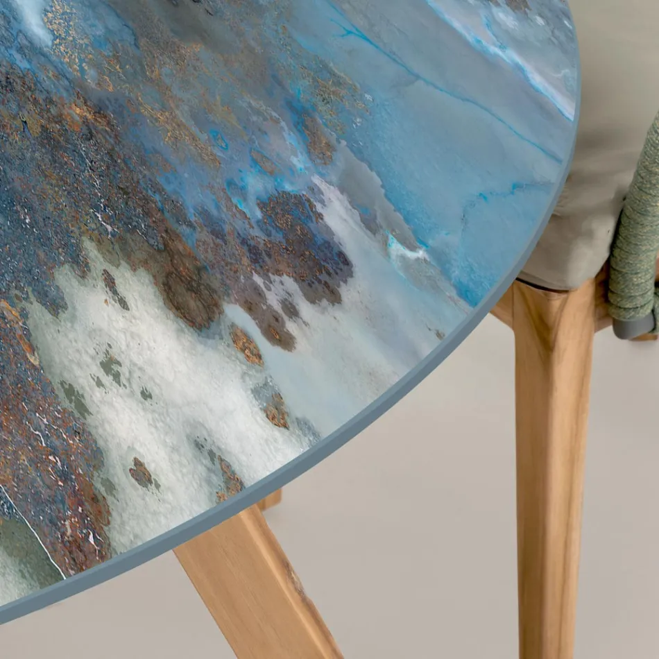 Round Outdoor Ceramic Table Thunderstorm Made in Italy - Pegaso Viadurini