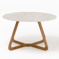 Round Outdoor Table in Travertino Chiaro Ceramic Made in Italy - Pegaso