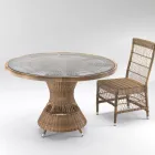 Round Outdoor Table in Polyrattan with Glass Top - Gigi Viadurini