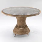 Round Outdoor Table in Polyrattan with Glass Top - Gigi Viadurini
