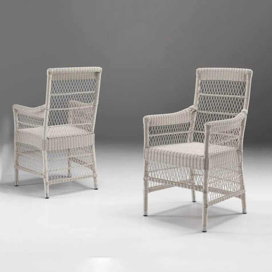 Round Garden Table with 4 Armchairs with Armrests - Gigi Viadurini