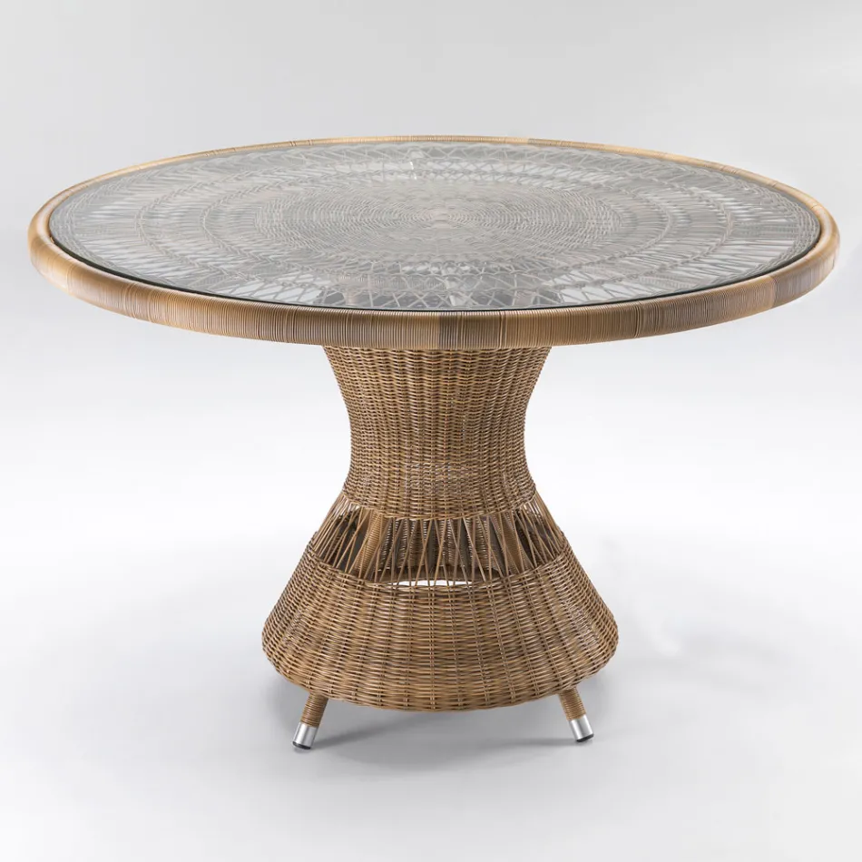 Round Garden Table with 4 Armchairs with Armrests - Gigi Viadurini