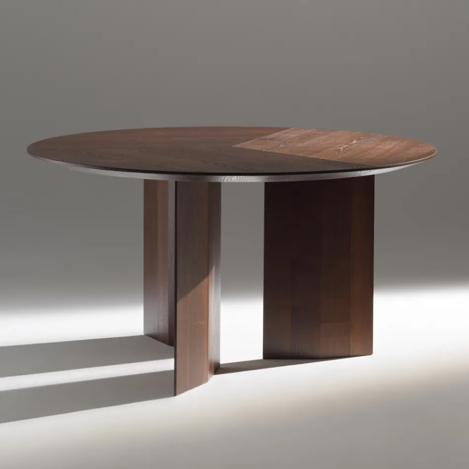 Round Dining Table in Ash Veneered Plywood - Libra Viadurini