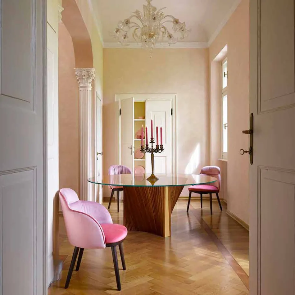 Round Design Table in Glass and Oiled Ash Made in Italy - Madame Viadurini