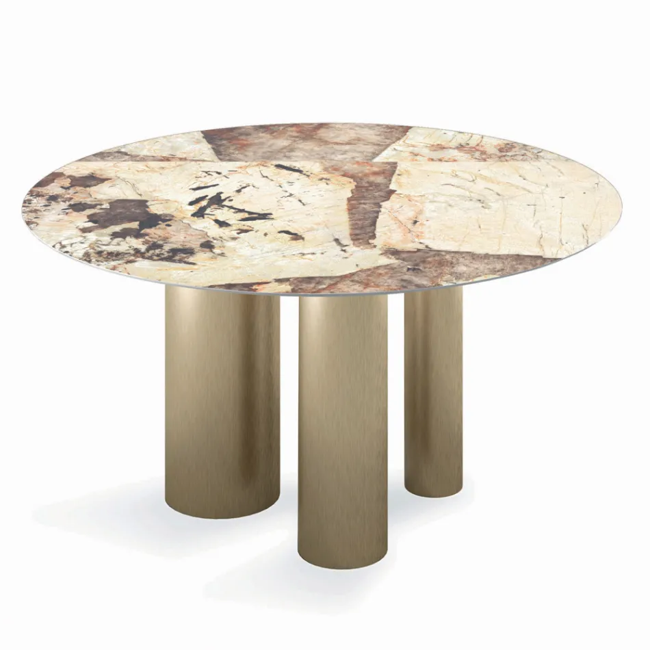 Fixed Round Table with Ceramic Top Made in Italy - Scissors Viadurini