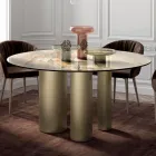 Fixed Round Table with Ceramic Top Made in Italy - Scissors Viadurini
