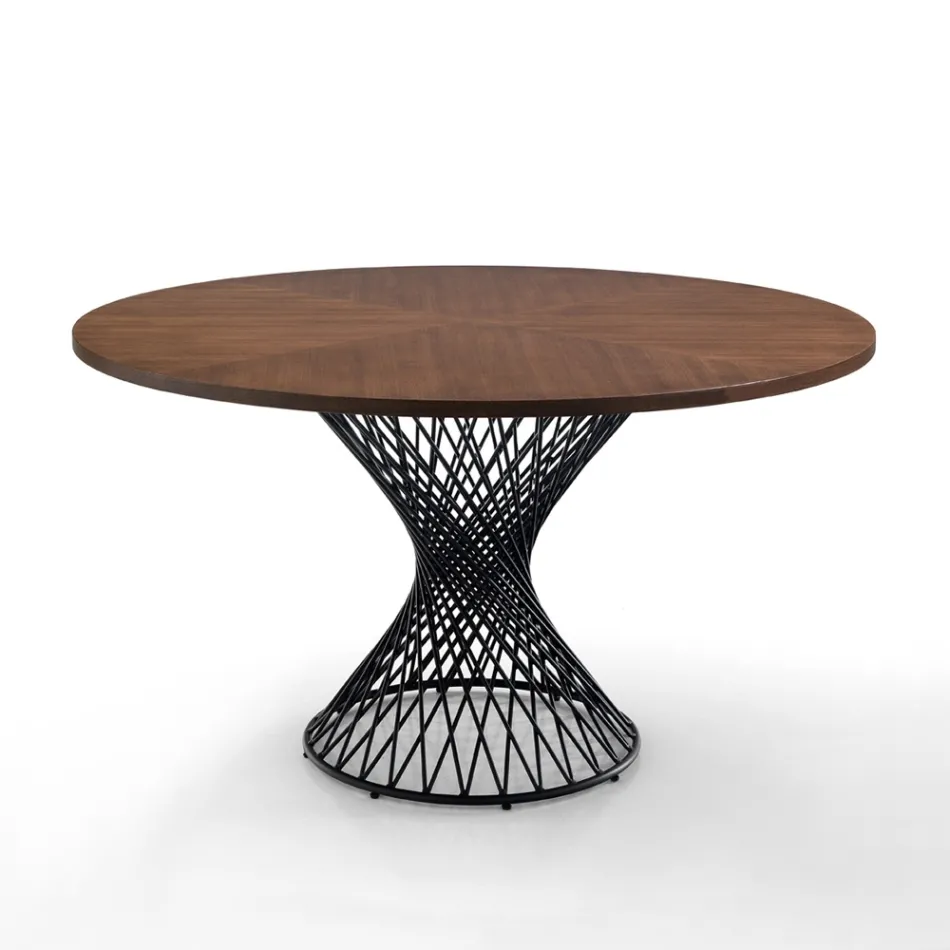 Round Table in Metal and Veneered MDF - Lanthanum Viadurini