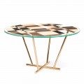 Round coffee table Ozzy with glass top and intarsia, Italian design