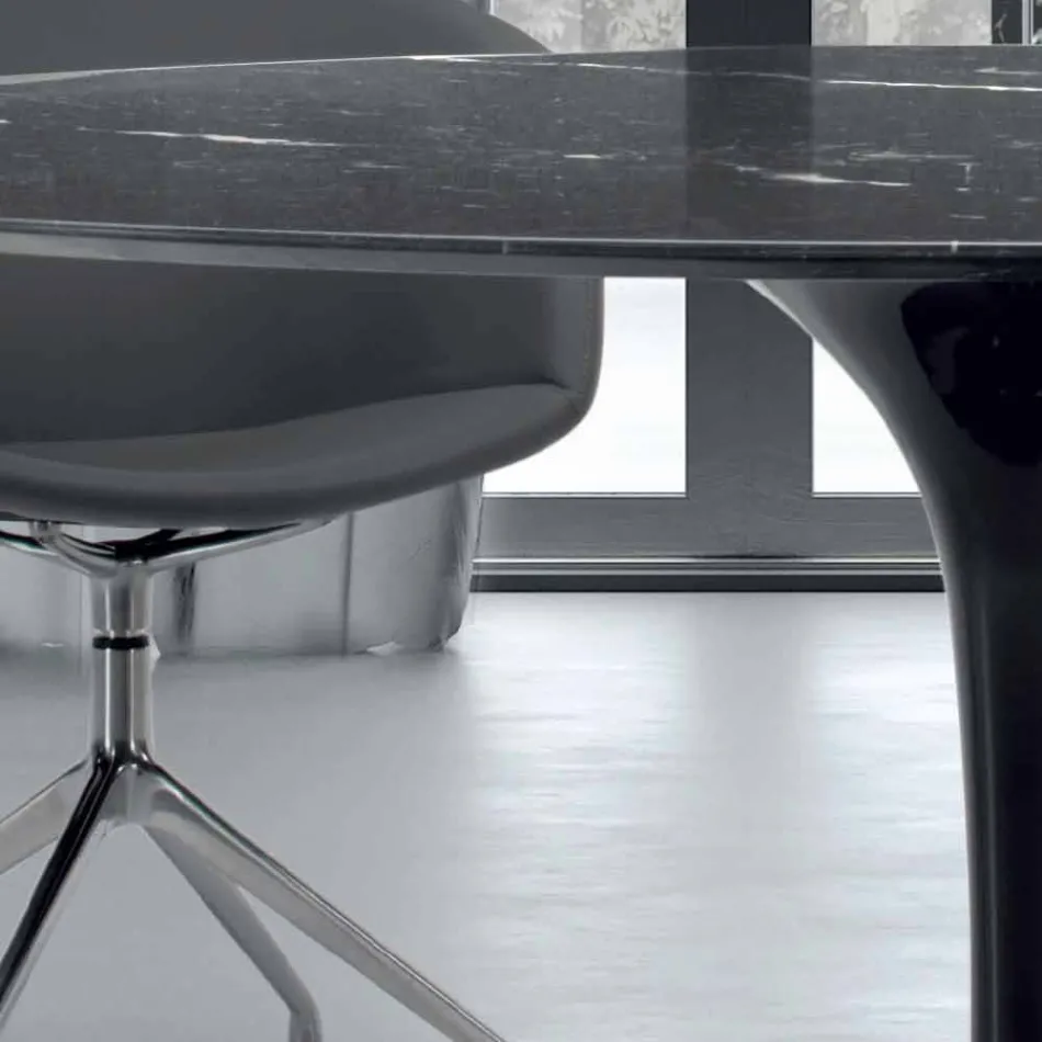 Modern Round Table in Carrara Marble and Marquinia Made in Italy – Dollars Viadurini