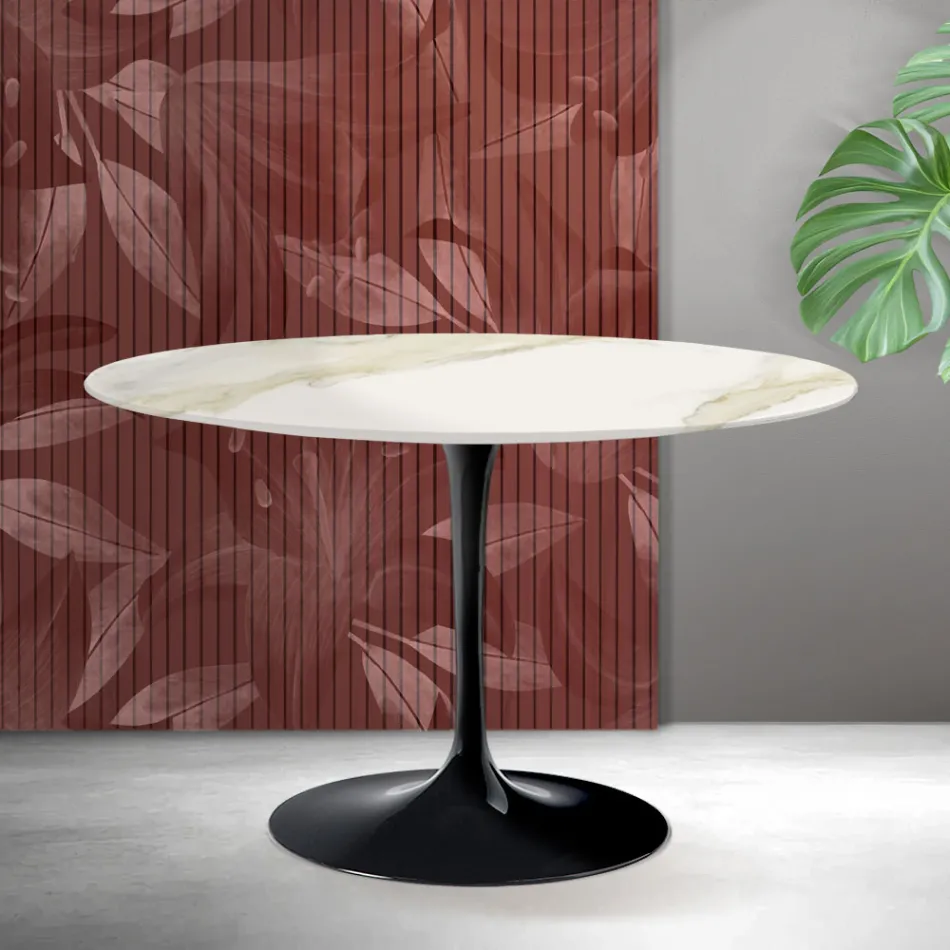 Saarinen Tulip Round Table H 74 cm in Florim Calacatta Gold Matt Ceramic - Scarlet Viadurini